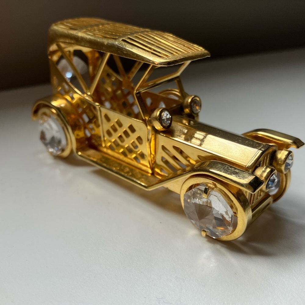 vintage mini car figurine gold tone with crystals and rhinestones